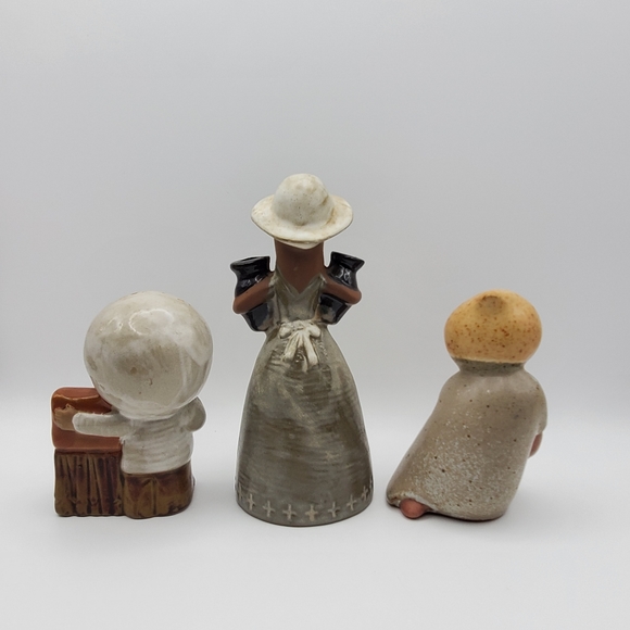 3 Stoneware Figurines Ceramic Boy Girl Figural Japanese Pottery Sculpture - Picture 7 of 9